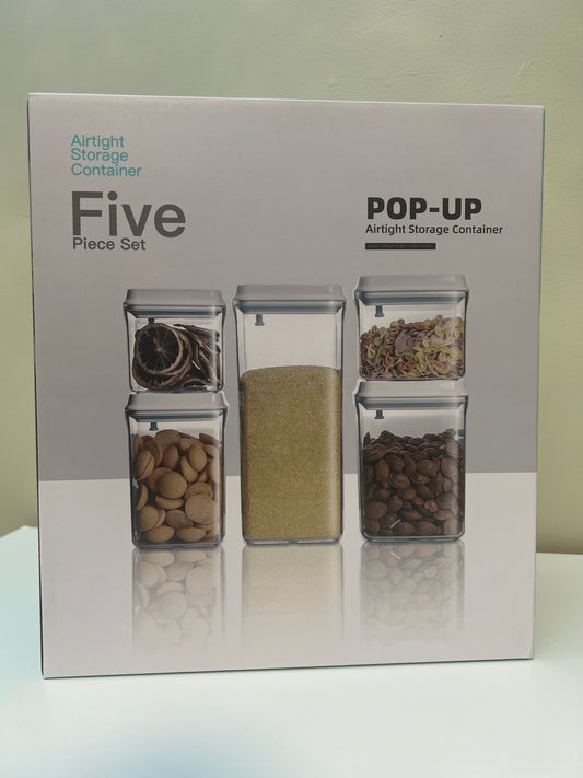 Airtight Container, 5 pcs set --Square, 500x1, 850x1,  900x1, 1500x1, 2500x1, Grey lid