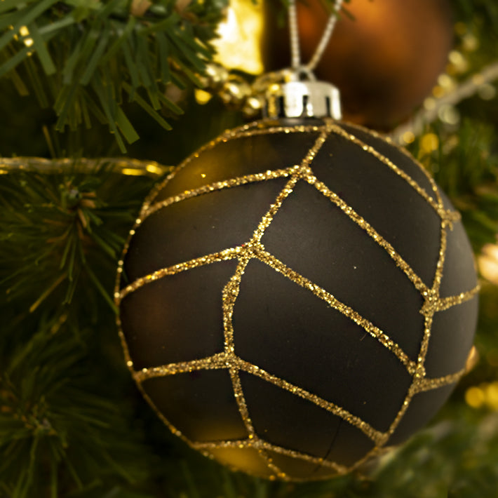 16ct 75mm Black and Gold Shatterproof Christmas Ornaments