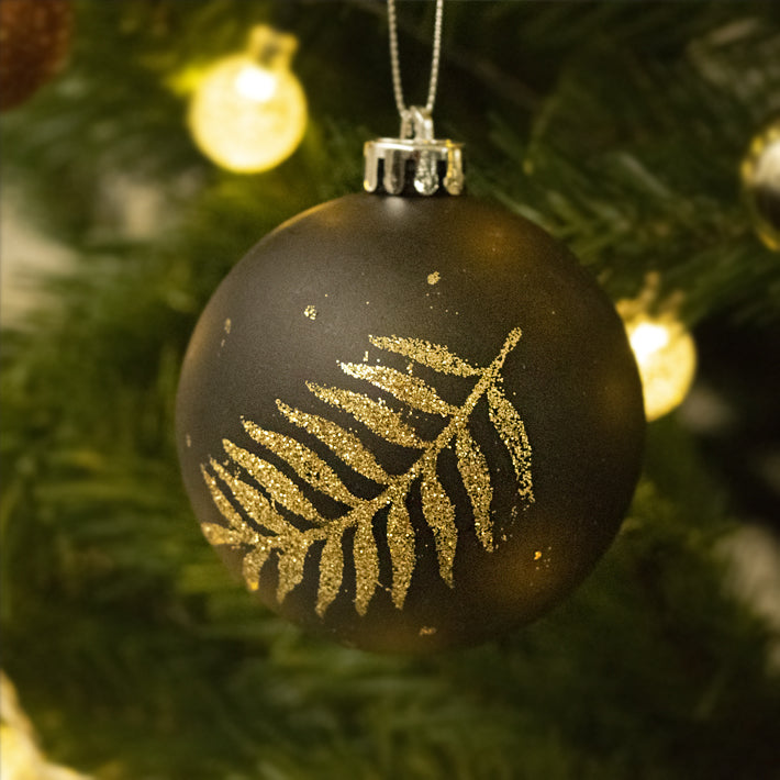 16ct 75mm Black and Gold Shatterproof Christmas Ornaments