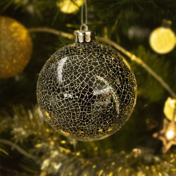 16ct 75mm Black and Gold Shatterproof Christmas Ornaments