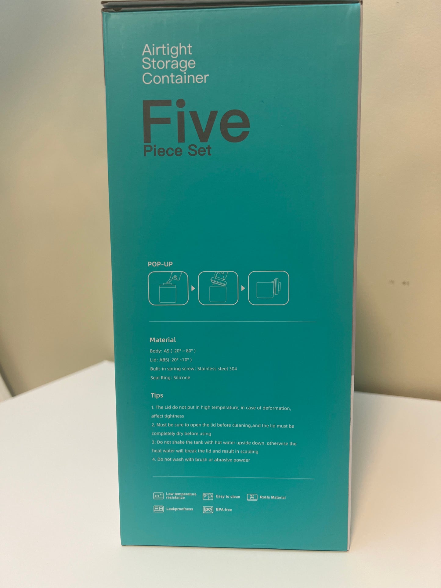 Airtight Container, 5 pcs set --Square, 500x1, 850x1,  900x1, 1500x1, 2500x1, Grey lid