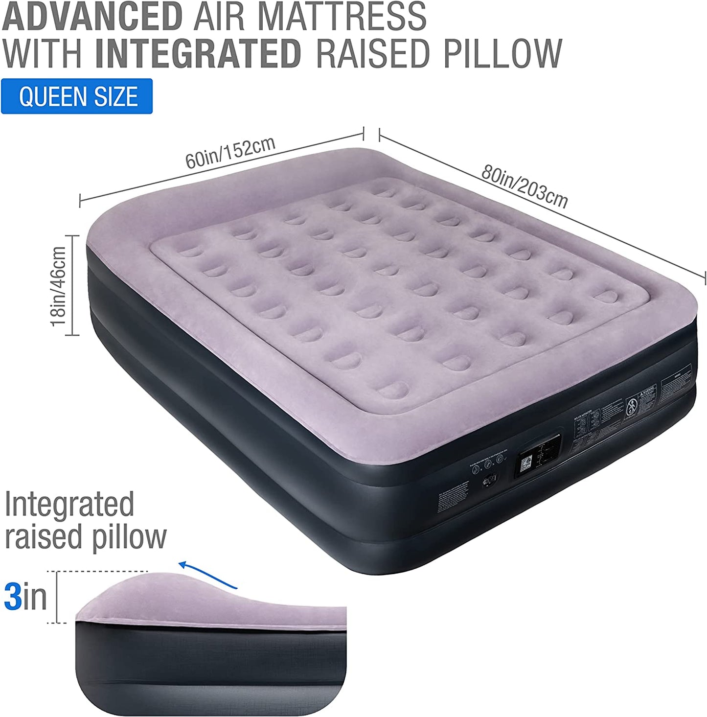 ICON BEST Double High Inflatable Airbed/ Air Mattress with Dual Pump and Pillow,