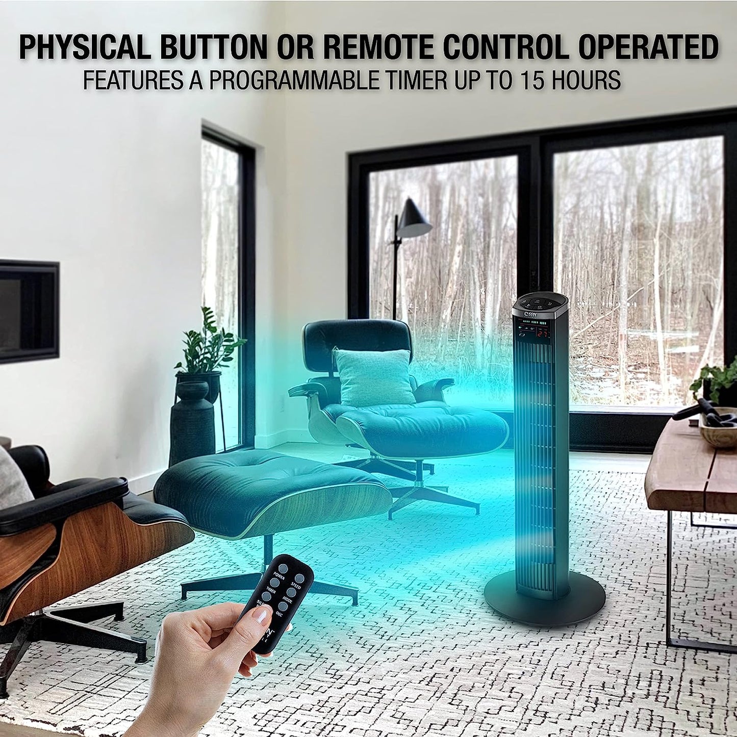 36-inch Oscillating Tower Fan with 3 Speed, 3 Breeze mode, LED display, Auto-Timer, and Remote Control