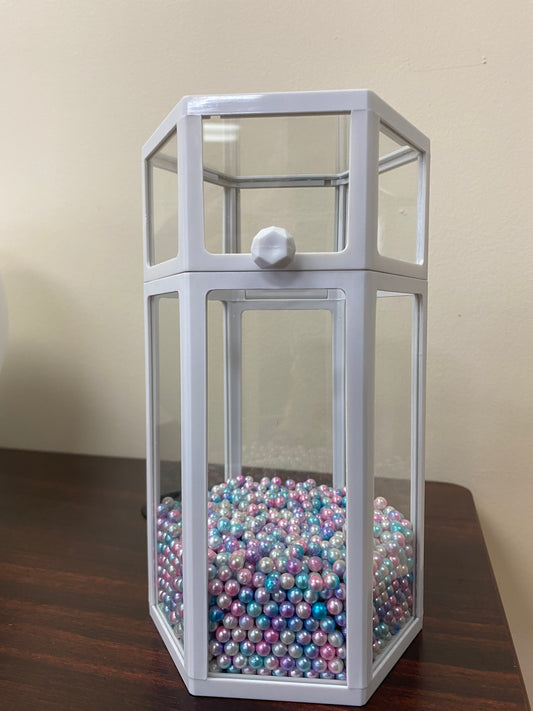 Makeup Brush Organizer with plastic pearl, Hexagon, glass, White