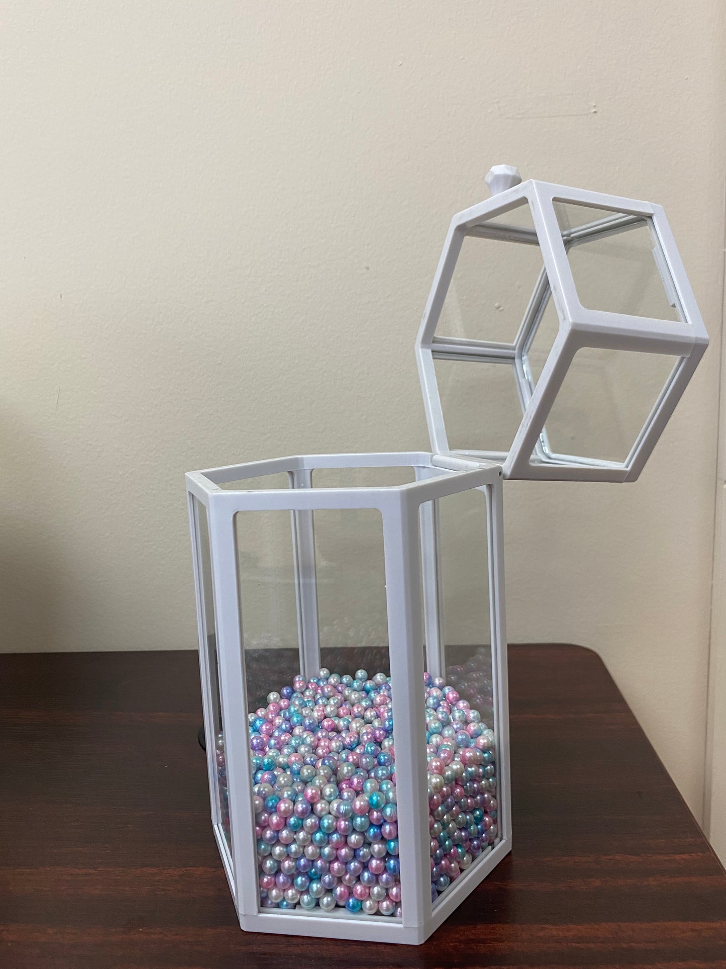 Makeup Brush Organizer with plastic pearl, Hexagon, glass, White