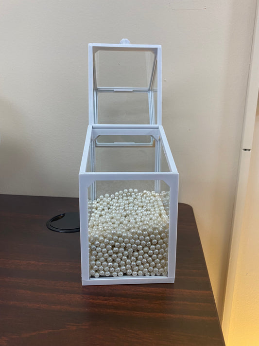 Makeup Brush Organizer with plastic pearl, Square, glass, White