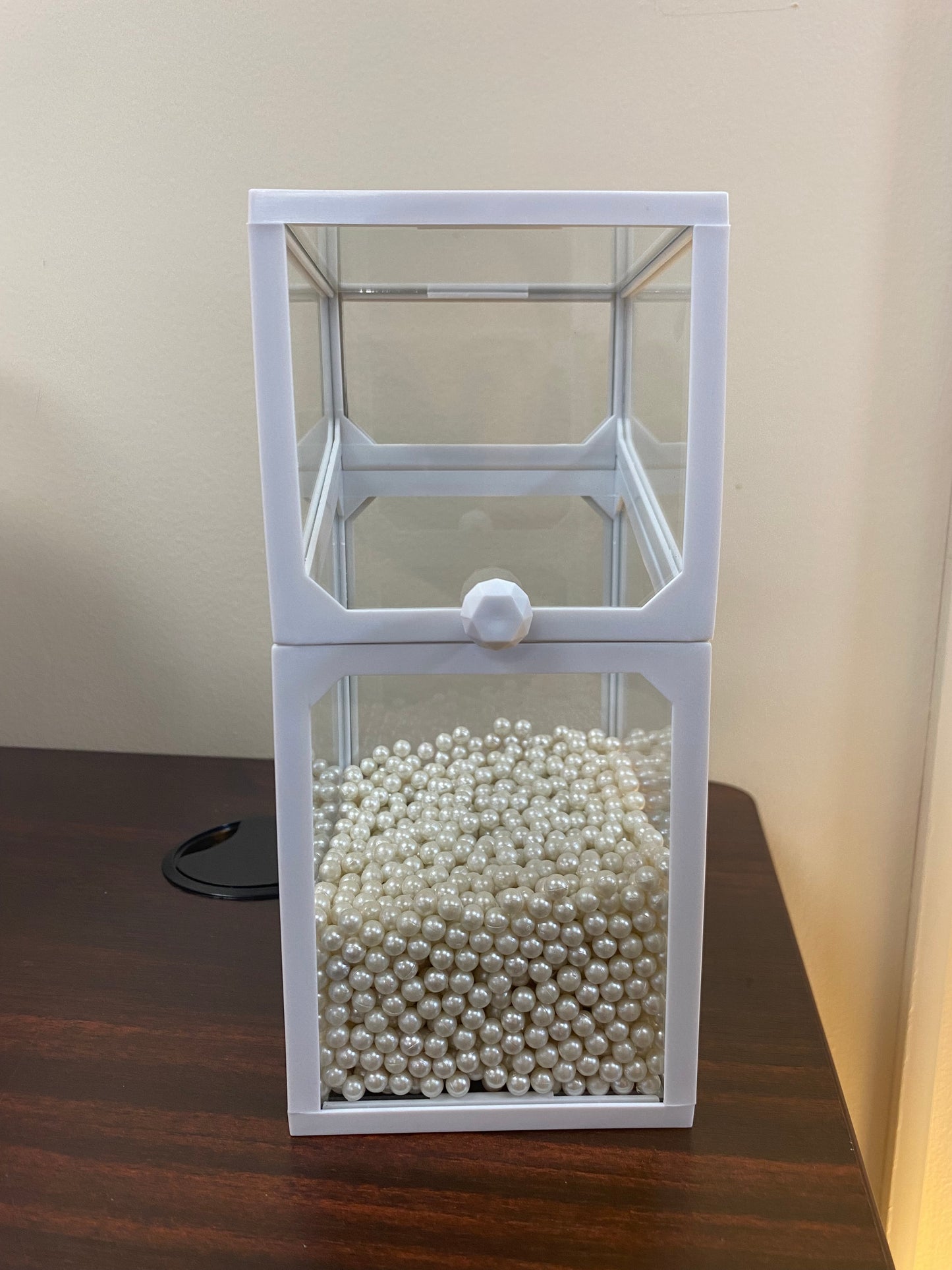 Makeup Brush Organizer with plastic pearl, Square, glass, White