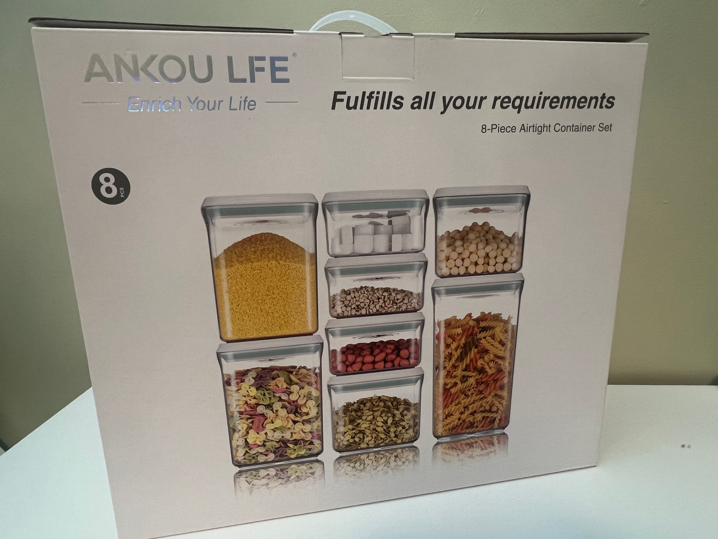 Airtight Container, 8 pcs set --Square, 480x3 850x2,  1500x2, 2500x1, Grey lid