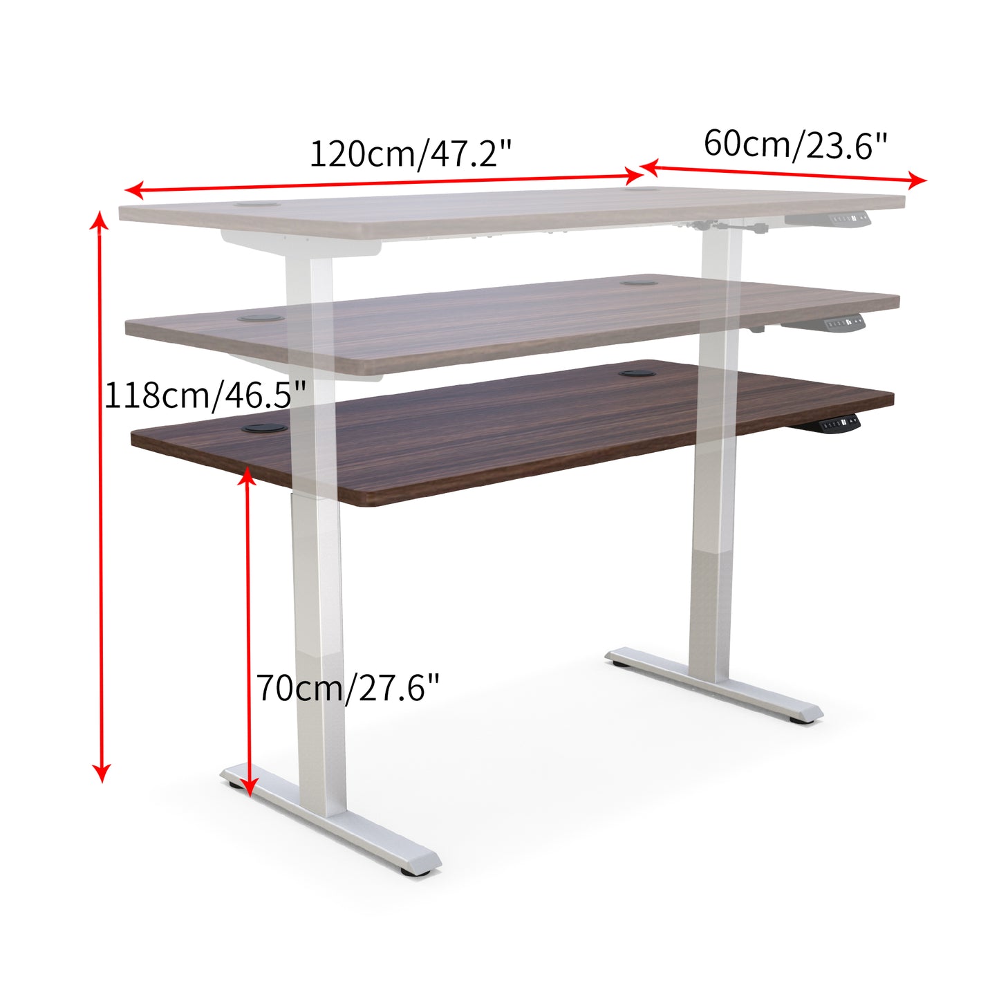 Bureau rectangulaire à hauteur réglable électrique