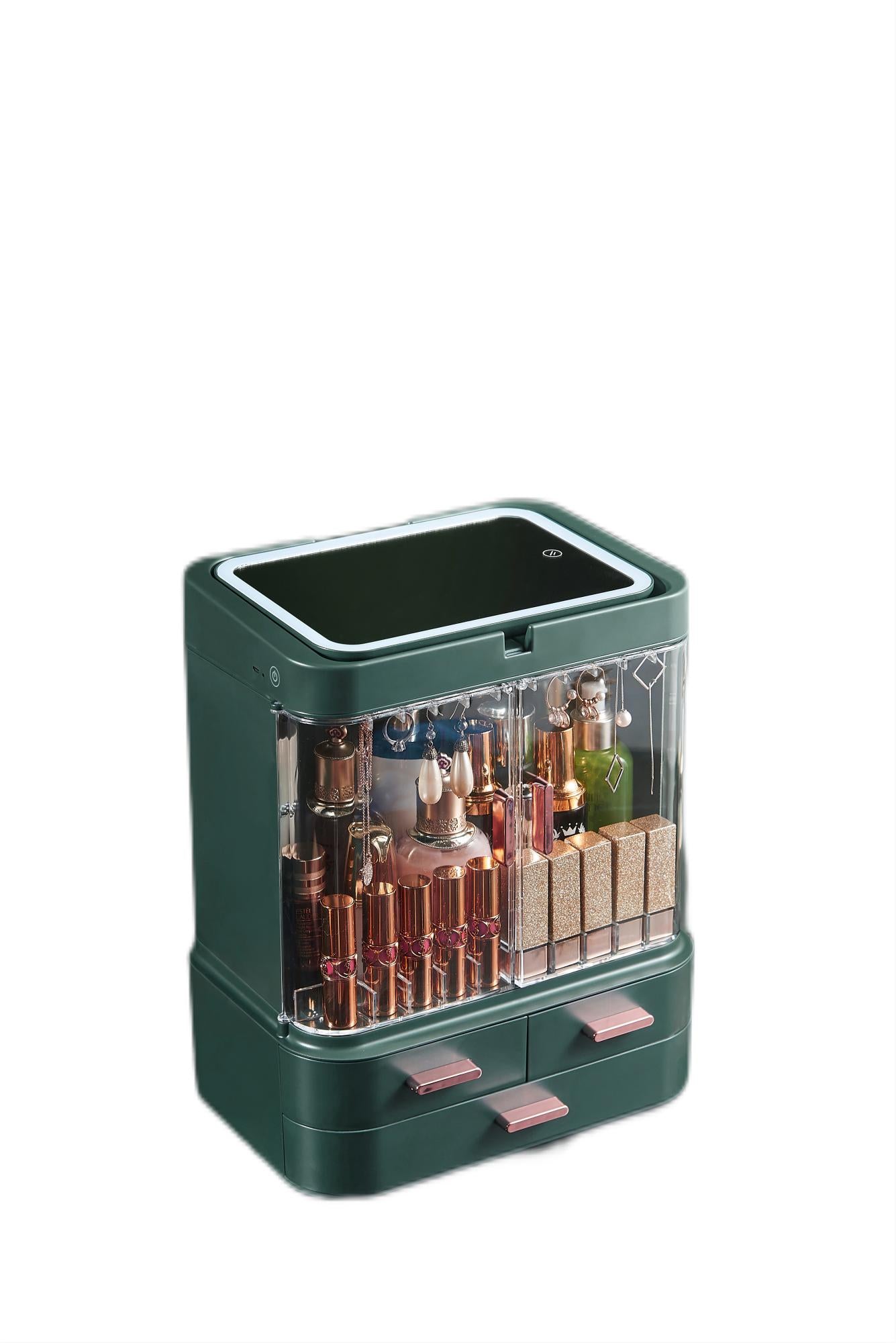 Luxury Makeup & Cosmetics Organizer With LED Mirror Light With Products