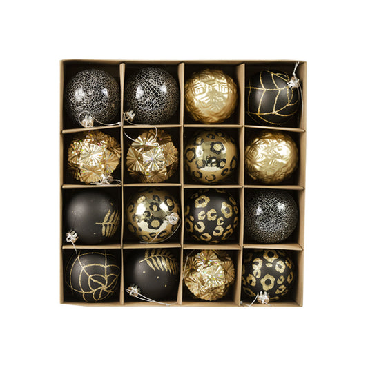 16ct 75mm Black and Gold Shatterproof Christmas Ornaments