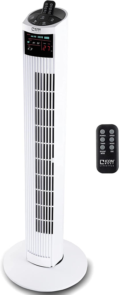 36-inch Oscillating Tower Fan with 3 Speed, 3 Breeze mode, LED display, Auto-Timer, and Remote Control