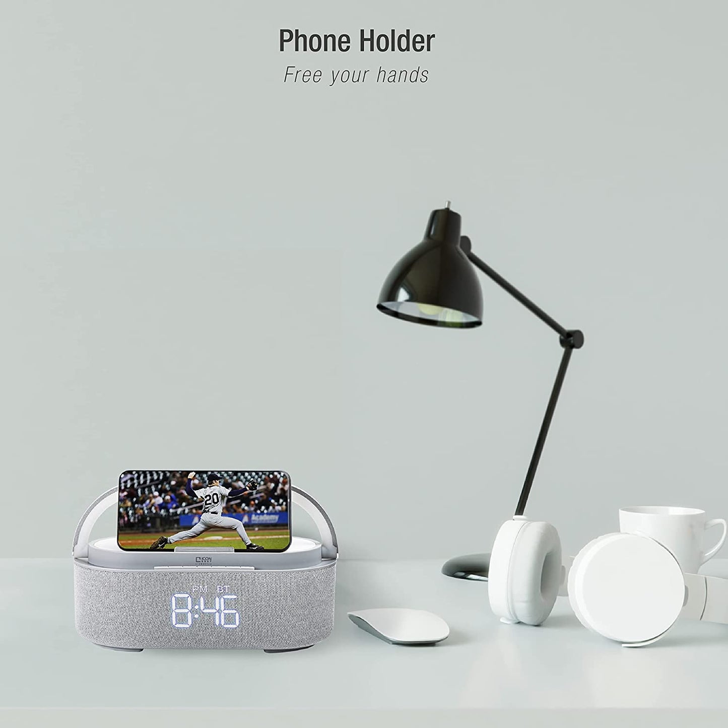 Multi-Function LED Lamp with Digital Alarm Clock, Qi Wireless Charging Pad, Speaker, FM Radio, Touch Control