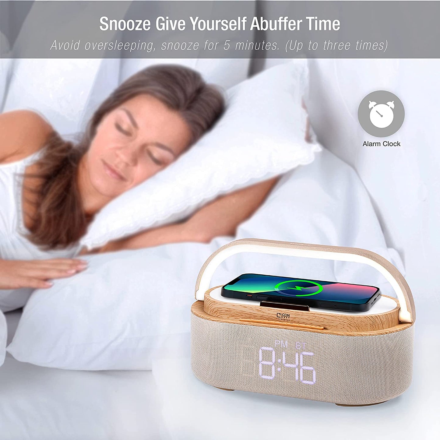 Multi-Function LED Lamp with Digital Alarm Clock, Qi Wireless Charging Pad, Speaker, FM Radio, Touch Control