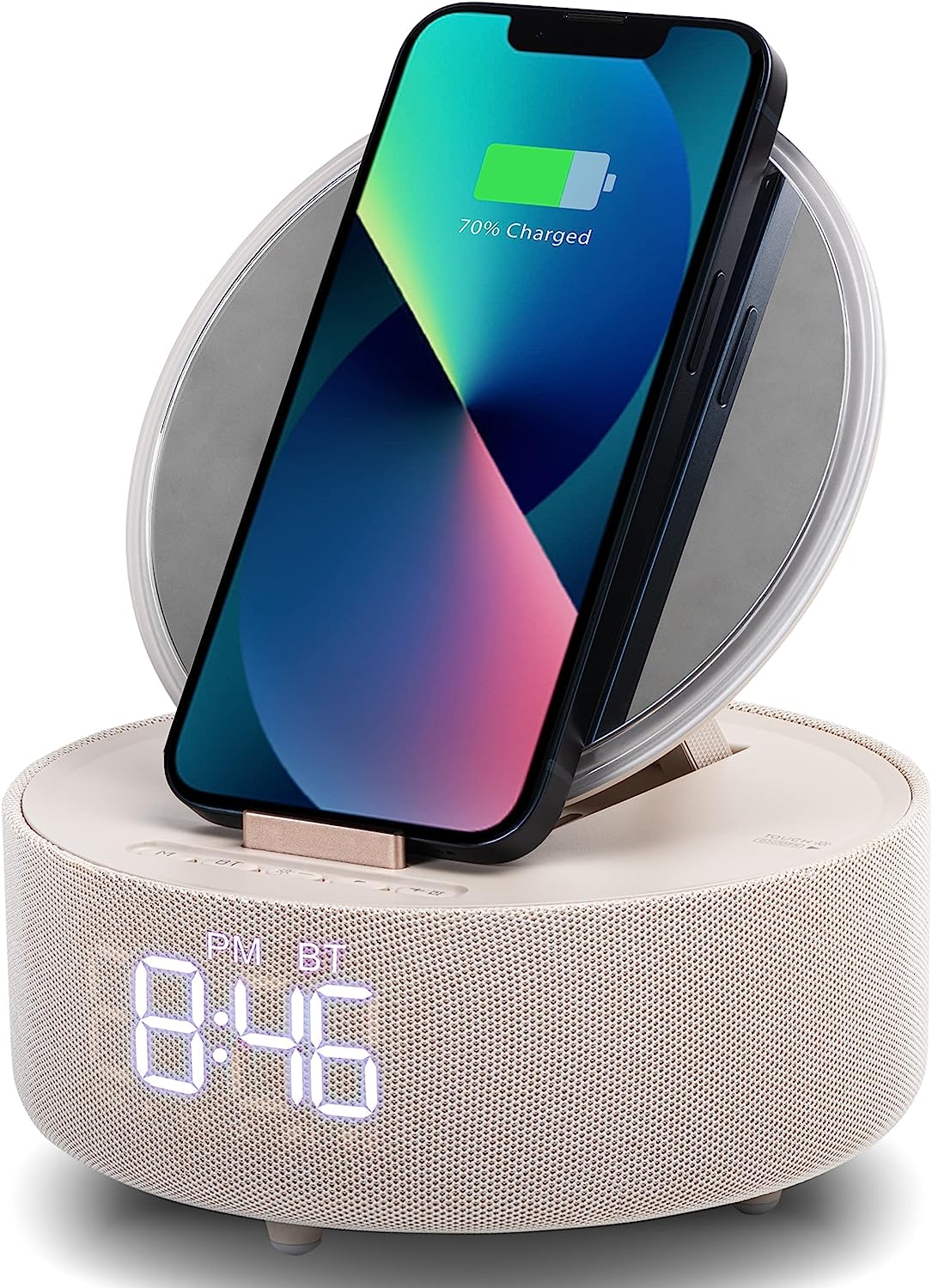 Multi-Function LED Lamp with Digital Alarm Clock, Qi Wireless Charging Pad, Speaker, FM Radio, Touch Control