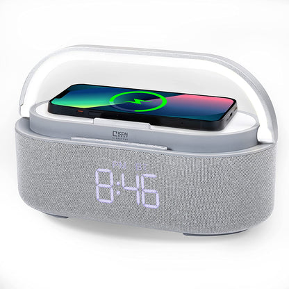 Multi-Function LED Lamp with Digital Alarm Clock, Qi Wireless Charging Pad, Speaker, FM Radio, Touch Control