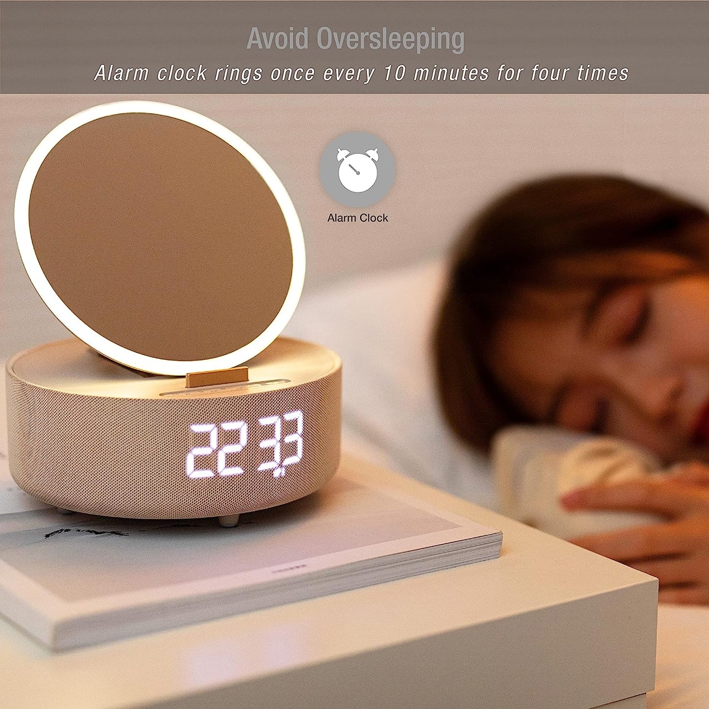 Multi-Function LED Lamp with Digital Alarm Clock, Qi Wireless Charging Pad, Speaker, FM Radio, Touch Control