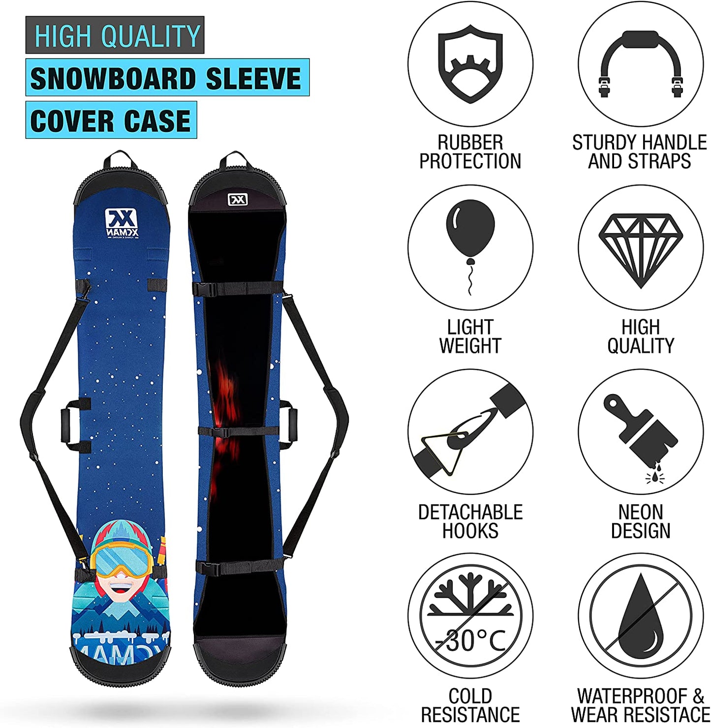 Portable Freestyle Neoprene Snowboard Sleeve, Snowboard Bag for Travel, Storage and Transport