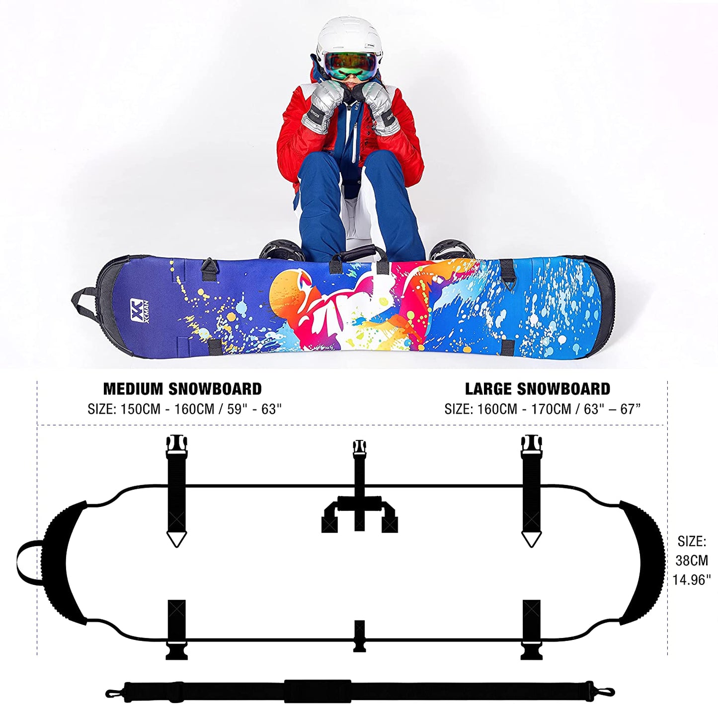 Portable Freestyle Neoprene Snowboard Sleeve, Snowboard Bag for Travel, Storage and Transport